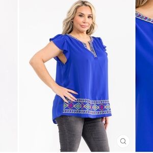 Savanna Jane Royal Blue Embroidered Blouse